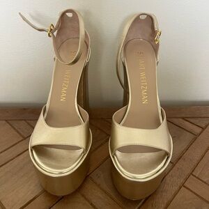 Stuart Weitzman Gold Metallic Leather Platform Sandals